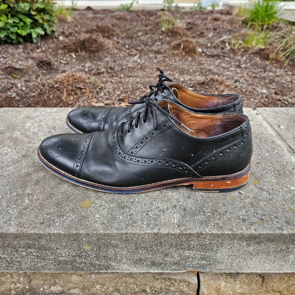 Johnston & Murphy 9.5 Cap Toe Dress Shoes Black‎ Leather Brogue Oxfords Work